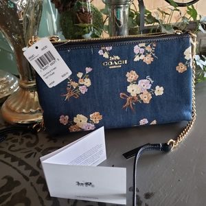 COACH denim crossbody with box print
